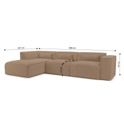 Divano angolare fisso sinistro NUNA 5/6 posti in velluto a coste marrone