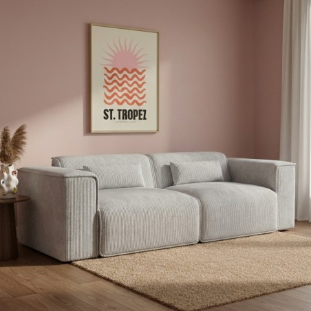 Divano fisso NUNA a 3 posti in velluto a coste grigio