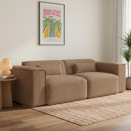 Canapé droit fixe NUNA 3 places velours côtelé marron