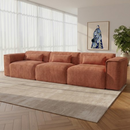 Divano fisso NUNA 4/5 posti in tessuto terracotta
