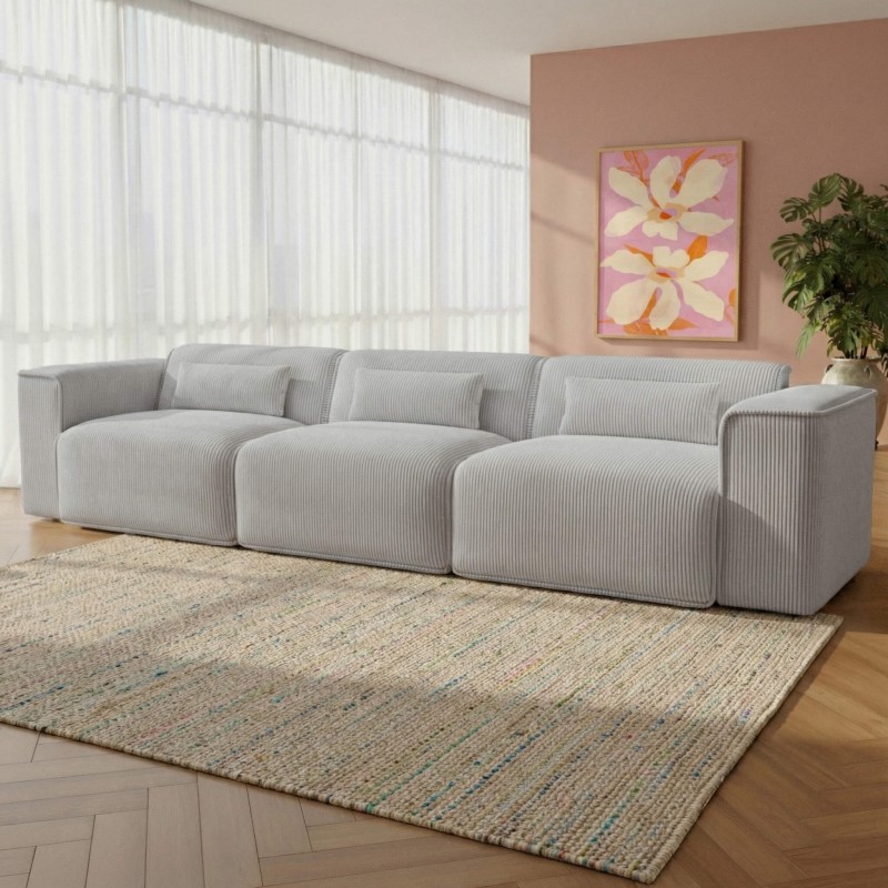 Divano fisso NUNA 4/5 posti in velluto a coste grigio