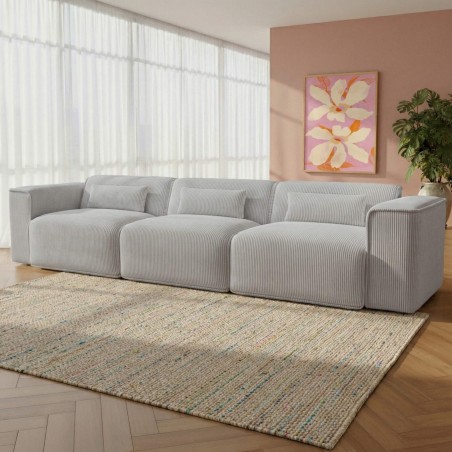 Divano fisso NUNA 4/5 posti in velluto a coste grigio