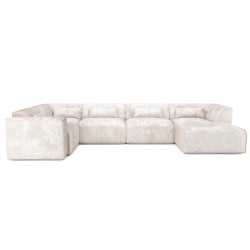 Divano panoramico fisso NUNA 7 posti con poltrona destra in tessuto beige