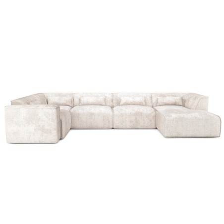Divano panoramico fisso NUNA 7 posti con poltrona destra in tessuto beige