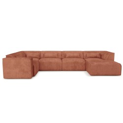 Divano panoramico fisso NUNA 7 posti con chaise longue a destra in tessuto terracotta