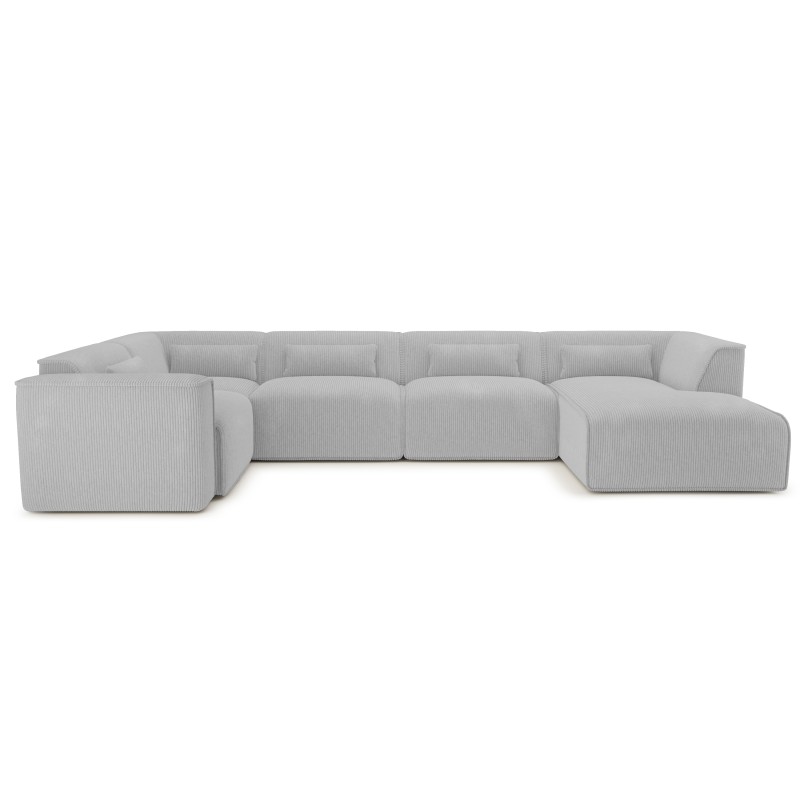 Divano panoramico fisso NUNA 7 posti con poltrona a destra in velluto a coste grigio