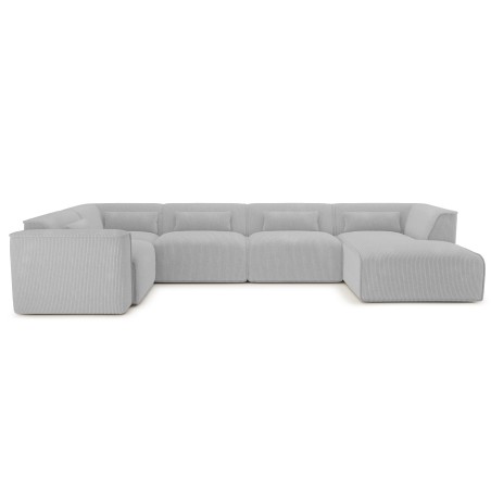 Divano panoramico fisso NUNA 7 posti con poltrona a destra in velluto a coste grigio