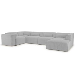 Divano panoramico fisso NUNA 7 posti con poltrona a destra in velluto a coste grigio