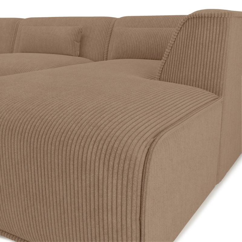 Divano panoramico fisso NUNA 7 posti con poltrona destra in velluto a coste marrone