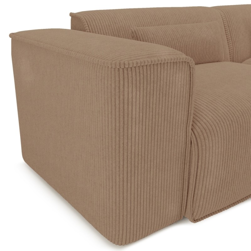 Divano panoramico fisso NUNA 7 posti con poltrona destra in velluto a coste marrone