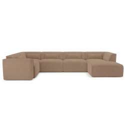 Divano panoramico fisso NUNA 7 posti con poltrona destra in velluto a coste marrone