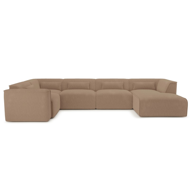 Divano panoramico fisso NUNA 7 posti con poltrona destra in velluto a coste marrone
