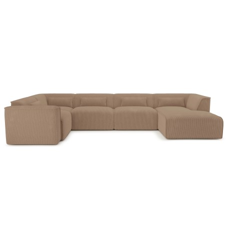 Divano panoramico fisso NUNA 7 posti con poltrona destra in velluto a coste marrone