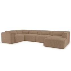 Divano panoramico fisso NUNA 7 posti con poltrona destra in velluto a coste marrone