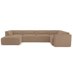 Divano panoramico fisso NUNA 7 posti con poltrona sinistra in velluto a coste marrone