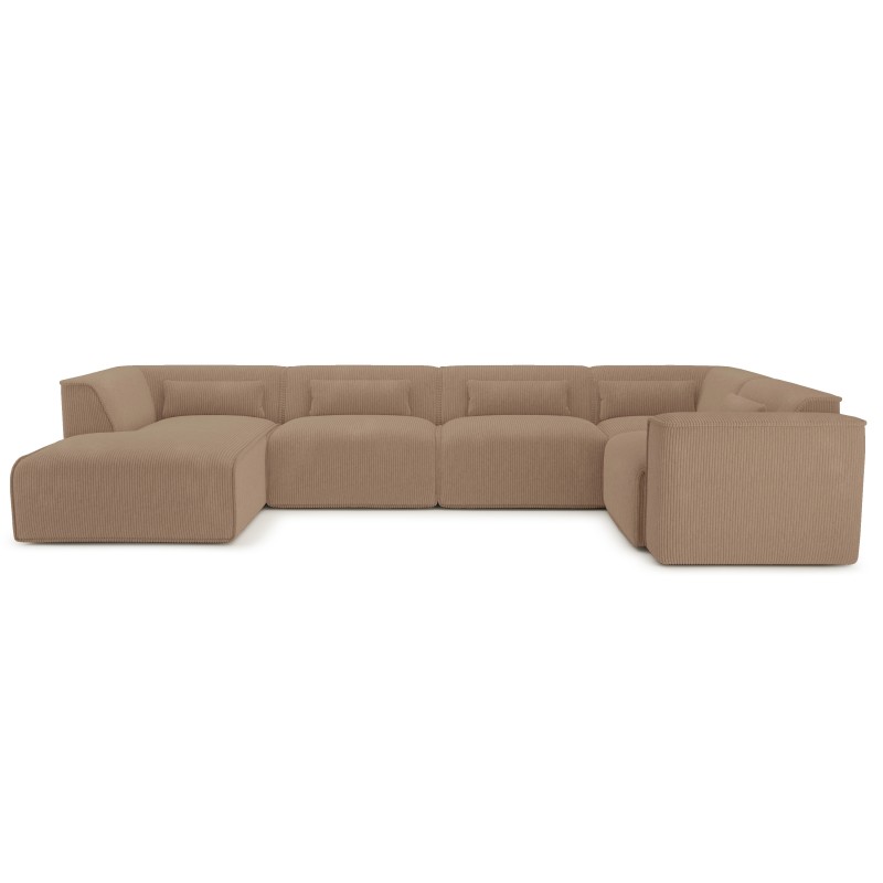 Divano panoramico fisso NUNA 7 posti con poltrona sinistra in velluto a coste marrone