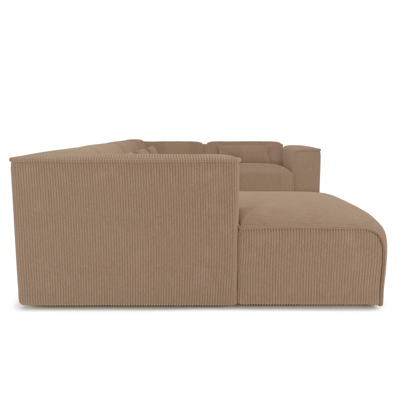 Divano panoramico fisso NUNA 7 posti con poltrona sinistra in velluto a coste marrone