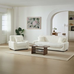 Set divano fisso a 3 posti + poltrona a 1 posto ADEA in velluto a coste beige