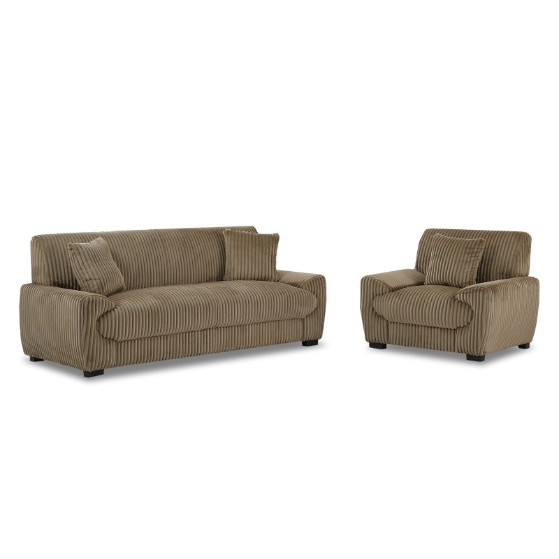 Set divano fisso a 3 posti + poltrona singola ADEA in velluto a coste marrone