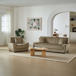 Set divano fisso a 3 posti + poltrona singola ADEA in velluto a coste marrone