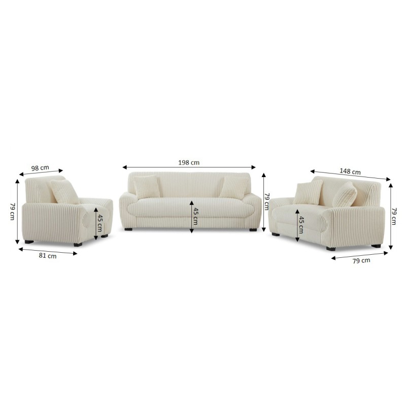 Set aus 3+2-Sitzer-Sofas + 1-Sitzer-Sessel ADEA aus beigem Cord