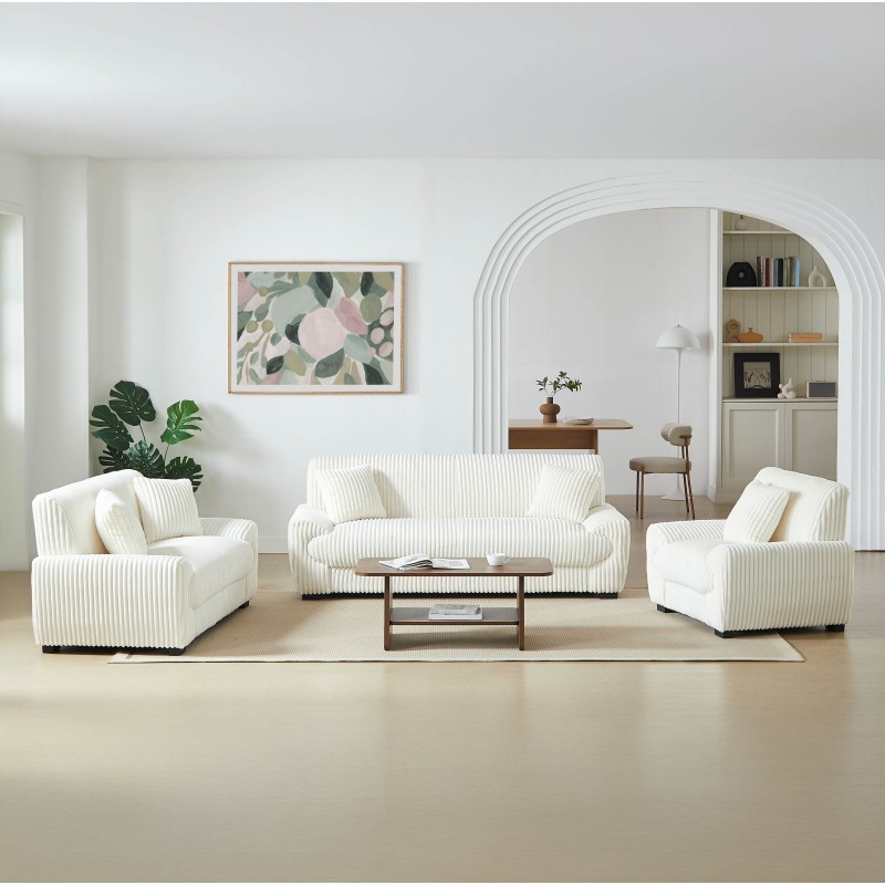 Set aus 3+2-Sitzer-Sofas + 1-Sitzer-Sessel ADEA aus beigem Cord