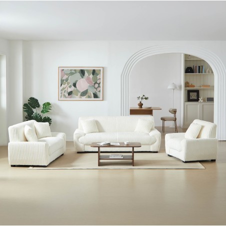 Set divani fissi 3+2 posti + poltrona 1 posto ADEA in velluto a coste beige