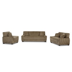 Set divani fissi 3+2 posti + poltrona 1 posto ADEA in velluto a coste marrone