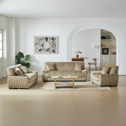 Set divani fissi 3+2 posti + poltrona 1 posto ADEA in velluto a coste marrone