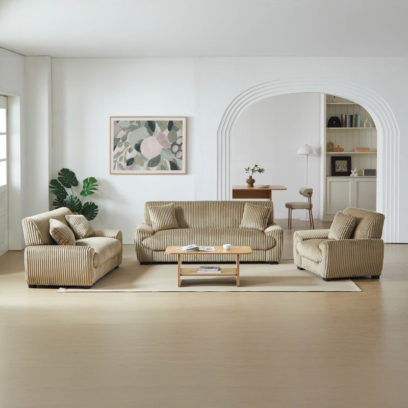 Set divani fissi 3+2 posti + poltrona 1 posto ADEA in velluto a coste marrone