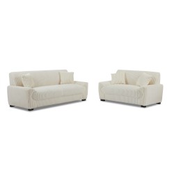 Set di divani fissi a 3+2 posti ADEA in velluto a coste beige