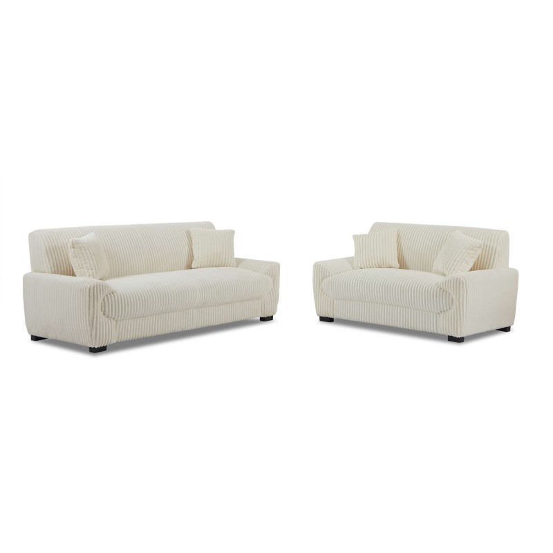 Set di divani fissi a 3+2 posti ADEA in velluto a coste beige