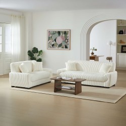 Set di divani fissi a 3+2 posti ADEA in velluto a coste beige