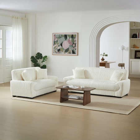 Set di divani fissi a 3+2 posti ADEA in velluto a coste beige