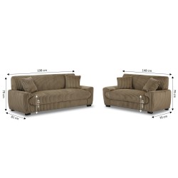 Set di divani fissi a 3+2 posti ADEA in velluto a coste marrone