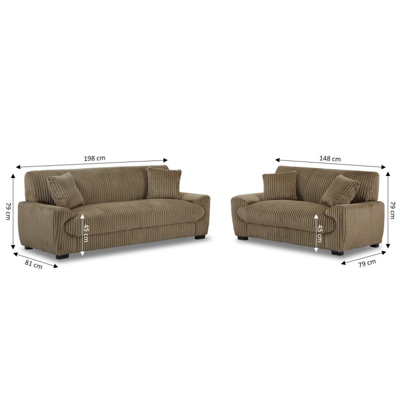 Set di divani fissi a 3+2 posti ADEA in velluto a coste marrone