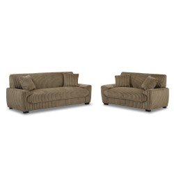 Set di divani fissi a 3+2 posti ADEA in velluto a coste marrone