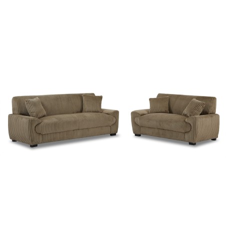 Set di divani fissi a 3+2 posti ADEA in velluto a coste marrone