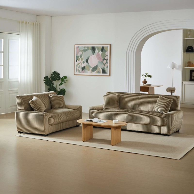 Set di divani fissi a 3+2 posti ADEA in velluto a coste marrone