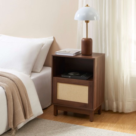 Set di 2 comodini HARIA effetto noce e rattan