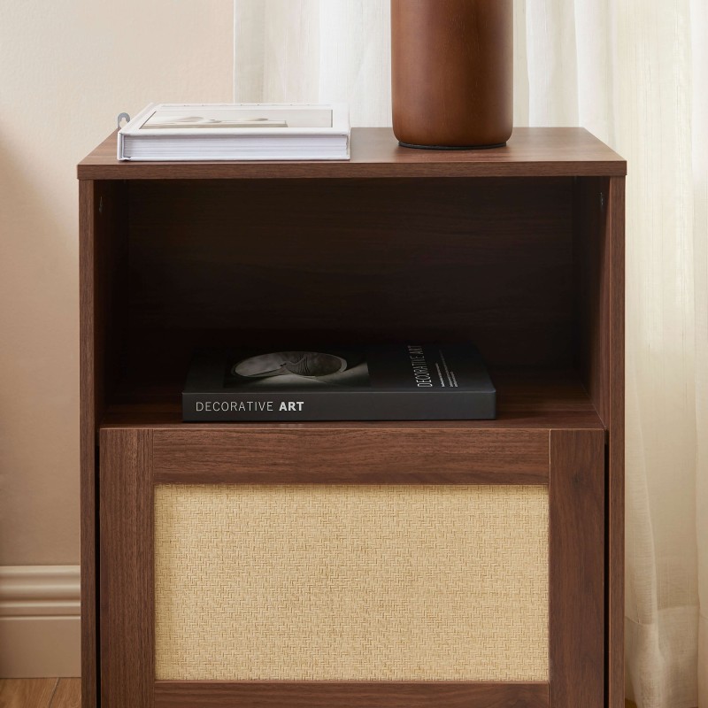 Set di 2 comodini HARIA effetto noce e rattan