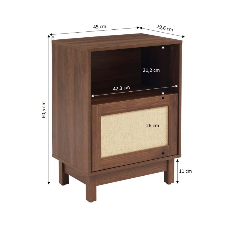 Set di 2 comodini HARIA effetto noce e rattan