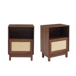 Set di 2 comodini HARIA effetto noce e rattan