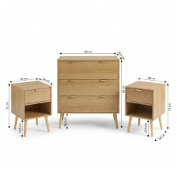 Set comò e 2 comodini JEANNE effetto rovere