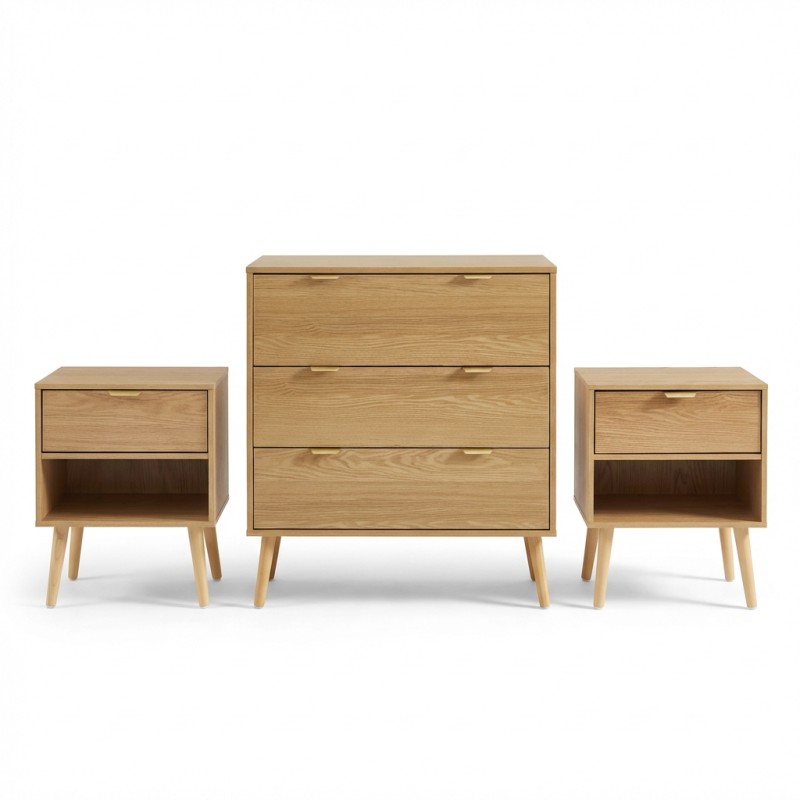 Set comò e 2 comodini JEANNE effetto rovere