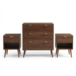Set cassettiera e 2 comodini JEANNE effetto noce