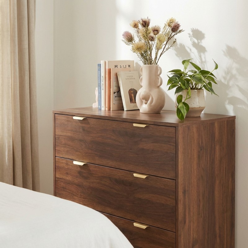 Set cassettiera e 2 comodini JEANNE effetto noce