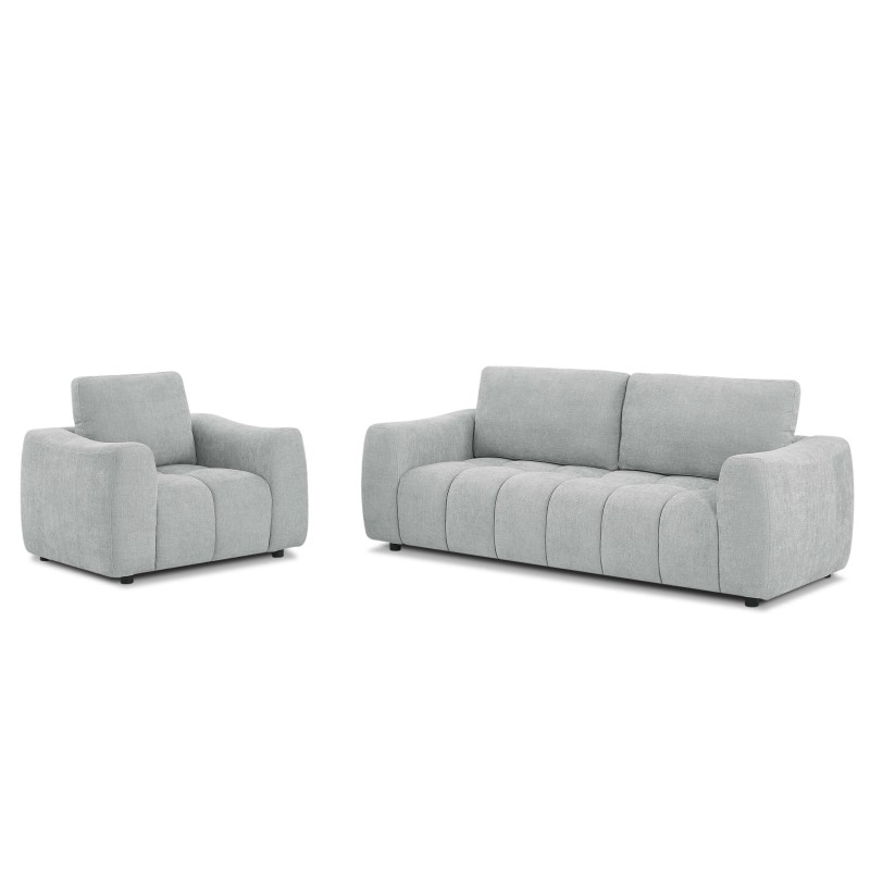 Ensemble canapé droit fixe 3 places + fauteuil 1 place KEREA tissu chenille gris