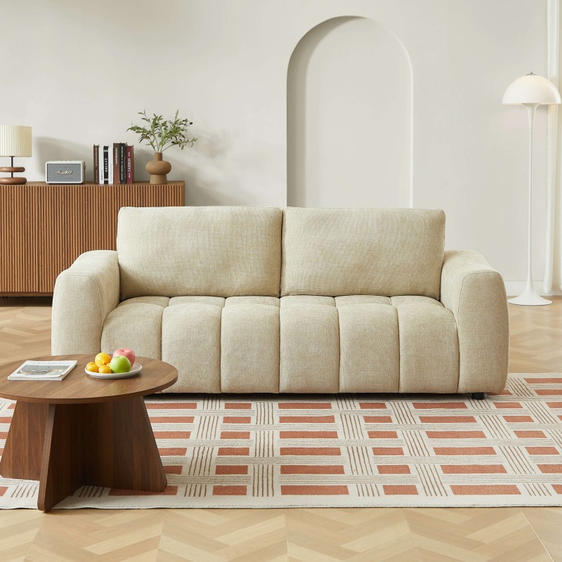 Ensemble canapé droit fixe 3 places + fauteuil 1 place KEREA tissu chenille taupe