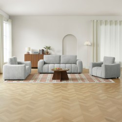 Set divani fissi 3+2 posti + poltrona 1 posto KEREA in tessuto ciniglia grigio